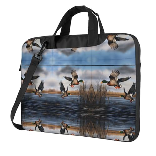 RTCVXZDSA Jagd fliegende wilde Enten stilvolle Laptoptasche mit Volldruck-Design – leichte und schützende 600D Oxford Polyester Tasche mit weichem Futter, perfekt für Arbeit, Reisen und Schule von RTCVXZDSA