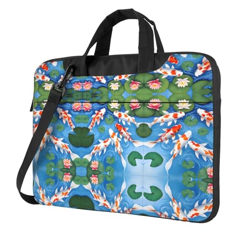 RTCVXZDSA Japanische Fische, stilvolle Laptoptasche mit Volldruck-Design, leichte und schützende 600D-Oxford-Polyester-Tasche mit weichem Futter, perfekt für Arbeit, Reisen und Schule, Schwarz , 14 von RTCVXZDSA