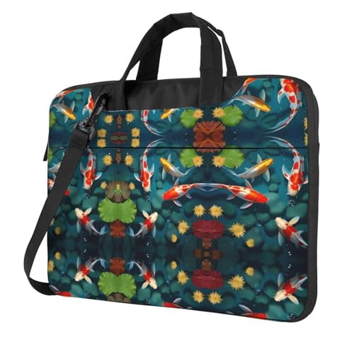 RTCVXZDSA Japanische hübsche Fisch-Laptop-Tasche mit Volldruck-Design, leichte und schützende 600D-Oxford-Polyester-Tasche mit weichem Futter, perfekt für Arbeit, Reisen und Schule, Schwarz , 13 inch von RTCVXZDSA