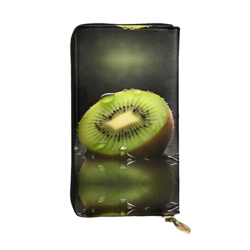 RTCVXZDSA Kiwi Slice Geldbörse aus Leder – voll bedrucktes Design, strapazierfähiges Kunstleder, Metall-Reißverschluss, mehrere Kartenfächer und Geldfach, perfekt für elegante Männer oder Frauen, ein von RTCVXZDSA