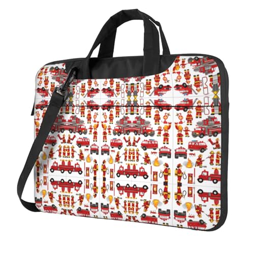 RTCVXZDSA Kleine Jungen und Mädchen in Feuerwehrleuten Stilvolle Laptoptasche mit Volldruck-Design – leichte und schützende 600D Oxford-Polyester-Tasche mit weichem Futter, perfekt für Arbeit, Reisen von RTCVXZDSA