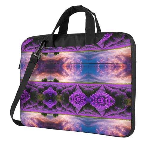 RTCVXZDSA Lavender Fields Stilvolle Laptoptasche mit Volldruck-Design – leichte und schützende 600D Oxford-Polyester-Tasche mit weichem Futter, perfekt für Arbeit, Reisen und Schule, Schwarz , 13 inch von RTCVXZDSA