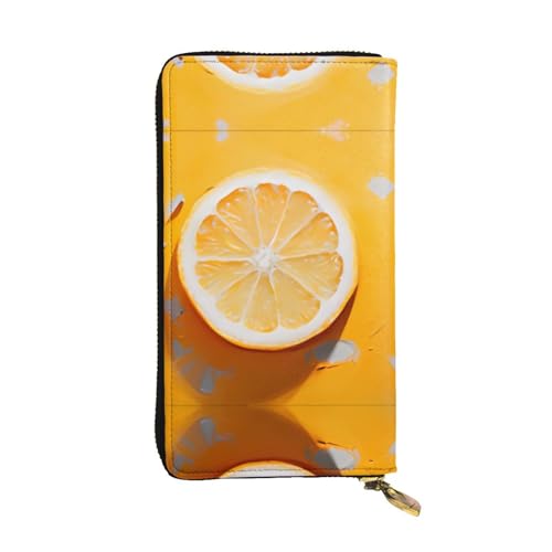 RTCVXZDSA Lemon Slice Geldbörse aus Leder – voll bedrucktes Design, strapazierfähiges Kunstleder, Metall-Reißverschluss, mehrere Kartenfächer und Geldfach, perfekt für elegante Männer oder Frauen, ein von RTCVXZDSA