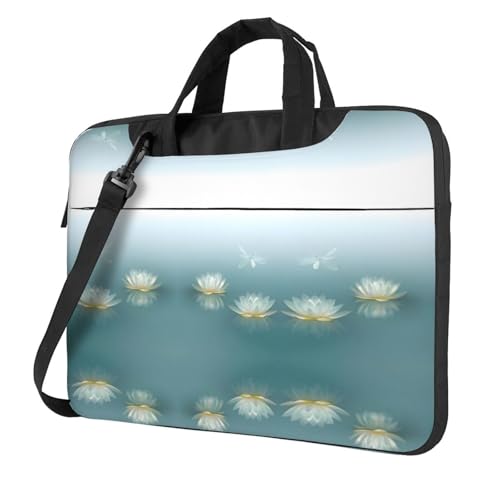 RTCVXZDSA Libelle mit Seerose, stilvolle Laptoptasche mit Volldruck-Design, leichte und schützende 600D-Oxford-Polyester-Tasche mit weichem Futter, perfekt für Arbeit, Reisen und Schule, Schwarz von RTCVXZDSA