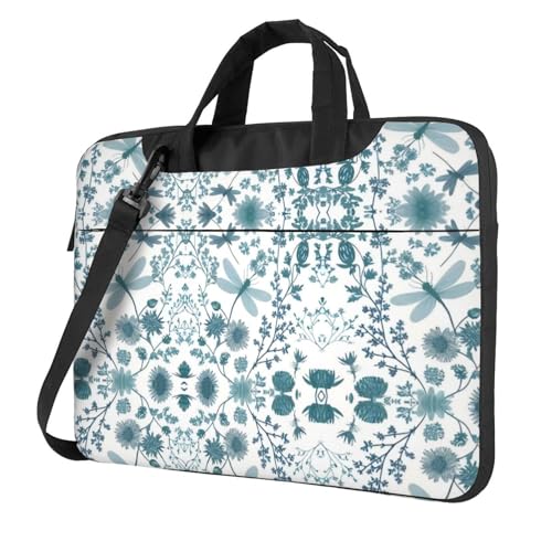 RTCVXZDSA Libellen-Blumen-stilvolle Laptoptasche mit Volldruck-Design, leichte und schützende 600D-Oxford-Polyester-Tasche mit weichem Futter, perfekt für Arbeit, Reisen und Schule, Schwarz , 14 inch von RTCVXZDSA