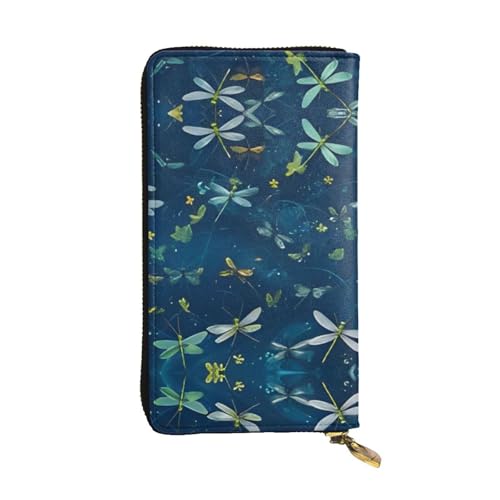 RTCVXZDSA Libellen-Ledergeldbörse – vollständig bedrucktes Design, strapazierfähiges Kunstleder, Metall-Reißverschluss, mehrere Kartenfächer und Geldfach, perfekt für elegante Männer oder Frauen, ein von RTCVXZDSA