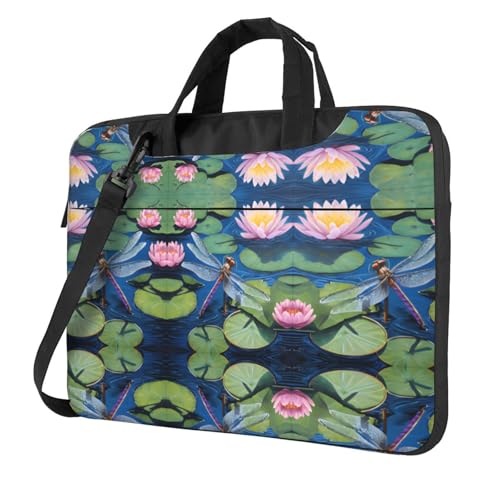 RTCVXZDSA Libellenmalerei Stilvolle Laptoptasche mit Volldruck-Design – leichte und schützende 600D Oxford Polyester Tasche mit weichem Futter, perfekt für Arbeit, Reisen und Schule, Schwarz , 13 inch von RTCVXZDSA