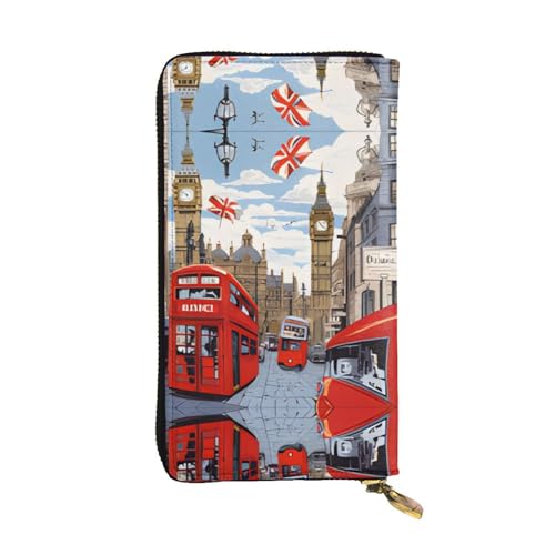 RTCVXZDSA London-Ledergeldbörse – vollständig bedrucktes Design, strapazierfähiges Kunstleder, Metall-Reißverschluss, mehrere Kartenfächer und Geldfach, perfekt für elegante Männer oder Frauen, ein von RTCVXZDSA