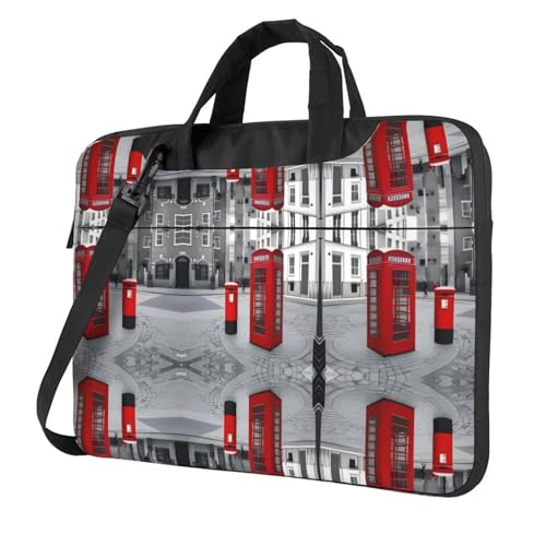 RTCVXZDSA London Red Telefonzelle Stilvolle Laptoptasche mit Volldruck-Design – leichte und schützende 600D Oxford Polyester Tasche mit weichem Futter, perfekt für Arbeit, Reisen und Schule, Schwarz von RTCVXZDSA