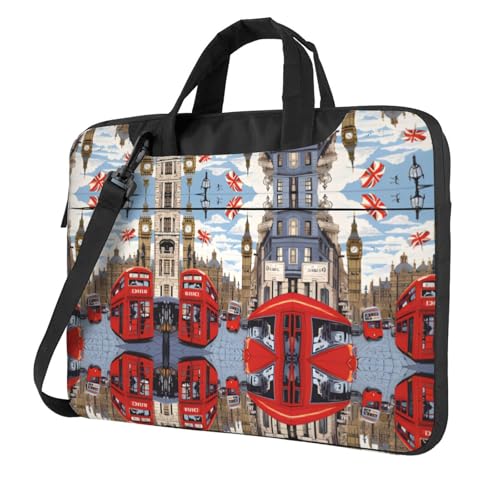 RTCVXZDSA London Stilvolle Laptoptasche mit Volldruck-Design – leichte und schützende 600D Oxford Polyester Tasche mit weichem Futter, perfekt für Arbeit, Reisen und Schule, Schwarz , 15.6 inch von RTCVXZDSA