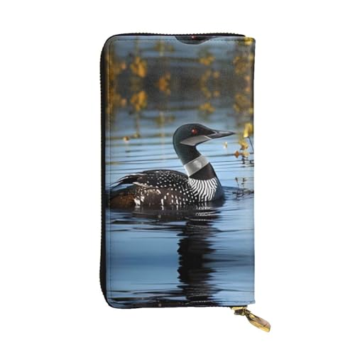 RTCVXZDSA Loon Birds Geldbörse aus Leder – vollständig bedrucktes Design, strapazierfähiges Kunstleder, Metall-Reißverschluss, mehrere Kartenfächer und Geldfach, perfekt für elegante Männer oder von RTCVXZDSA