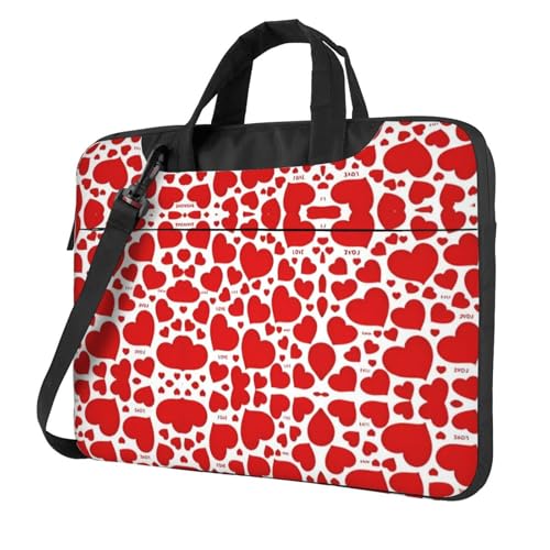 RTCVXZDSA Love Heart Stilvolle Laptoptasche mit Volldruck-Design – leichte und schützende 600D Oxford Polyester Tasche mit weichem Futter, perfekt für Arbeit, Reisen und Schule, Schwarz , 14 inch von RTCVXZDSA