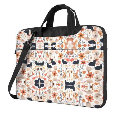 RTCVXZDSA Lustige Katzen Vögel und Blumen Stilvolle Laptoptasche mit Volldruck-Design – leichte und schützende 600D Oxford Polyester Tasche mit weichem Futter, perfekt für Arbeit, Reisen und Schule von RTCVXZDSA