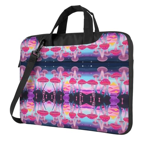 RTCVXZDSA Magic Mushroom Stilvolle Laptoptasche mit Volldruck-Design – leichte und schützende 600D-Oxford-Polyester-Tasche mit weichem Futter, perfekt für Arbeit, Reisen und Schule, Schwarz , 15.6 von RTCVXZDSA