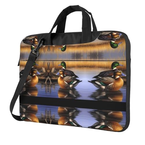 RTCVXZDSA Mallard Duck Stilvolle Laptoptasche mit Volldruck-Design – leichte und schützende 600D Oxford Polyester Tasche mit weichem Futter, perfekt für Arbeit, Reisen und Schule, Schwarz , 13 inch von RTCVXZDSA