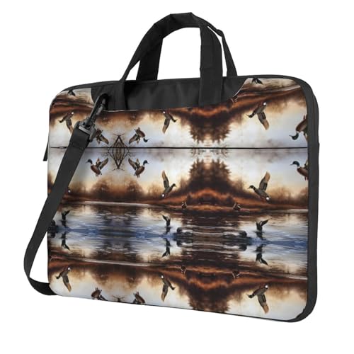 RTCVXZDSA Mallard Ducks Stilvolle Laptoptasche mit Volldruck-Design – leichte und schützende 600D Oxford-Polyester-Tasche mit weichem Futter, perfekt für Arbeit, Reisen und Schule, Schwarz , 15.6 inch von RTCVXZDSA