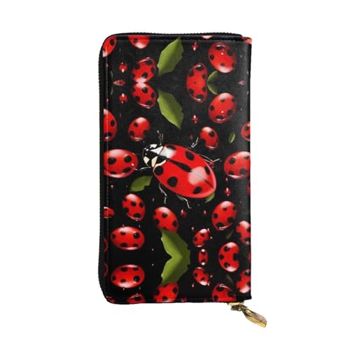 RTCVXZDSA Marienkäfer-Geldbörse aus Leder – vollständig bedrucktes Design, strapazierfähiges Kunstleder, Metall-Reißverschluss, mehrere Kartenfächer und Geldfach, perfekt für elegante Männer oder von RTCVXZDSA