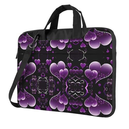RTCVXZDSA Modische Laptoptasche mit violetten Herzen, vollflächiges Design, leichte und schützende 600D-Oxford-Polyester-Tasche mit weichem Futter, perfekt für Arbeit, Reisen und Schule, Schwarz , 13 von RTCVXZDSA