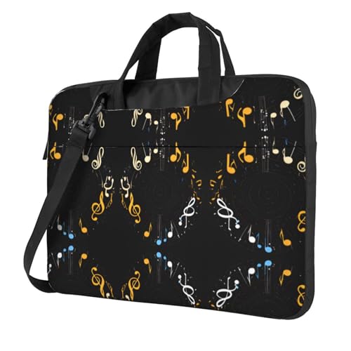 RTCVXZDSA Music Notes Stilvolle Laptoptasche mit Volldruck-Design – leichte und schützende 600D Oxford-Polyester-Tasche mit weichem Futter, perfekt für Arbeit, Reisen und Schule, Schwarz , 14 inch von RTCVXZDSA