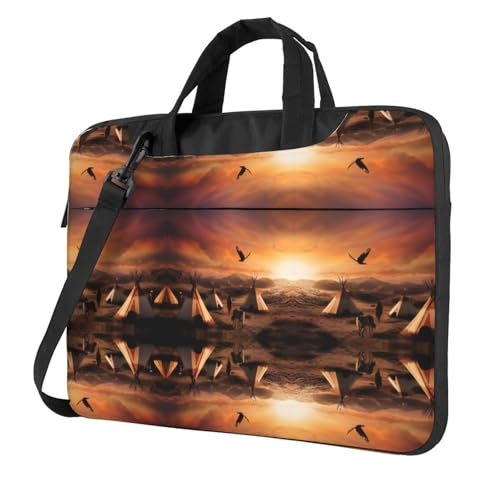 RTCVXZDSA Native American Tribes Stilvolle Laptoptasche mit Volldruck-Design – leichte und schützende 600D Oxford Polyester Tasche mit weichem Futter, perfekt für Arbeit, Reisen und Schule, Schwarz von RTCVXZDSA