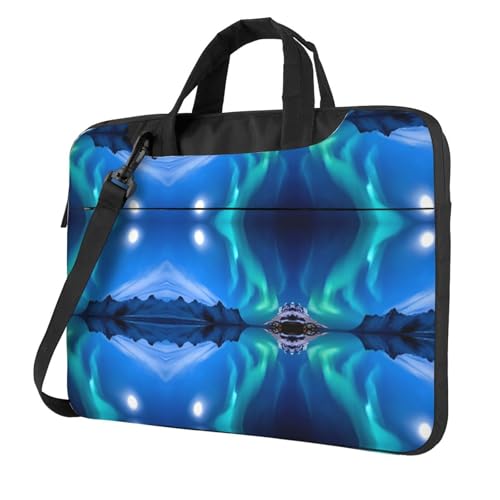 RTCVXZDSA Northern Lights Stilvolle Laptoptasche mit Volldruck-Design – leichte und schützende 600D Oxford Polyester Tasche mit weichem Futter, perfekt für Arbeit, Reisen und Schule, Schwarz , 15.6 von RTCVXZDSA
