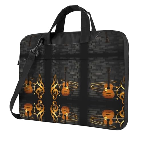 RTCVXZDSA Note Guitar Stilvolle Laptoptasche mit Volldruck-Design, leichte und schützende 600D Oxford-Polyester-Tasche mit weichem Futter, perfekt für Arbeit, Reisen und Schule, Schwarz , 13 inch von RTCVXZDSA