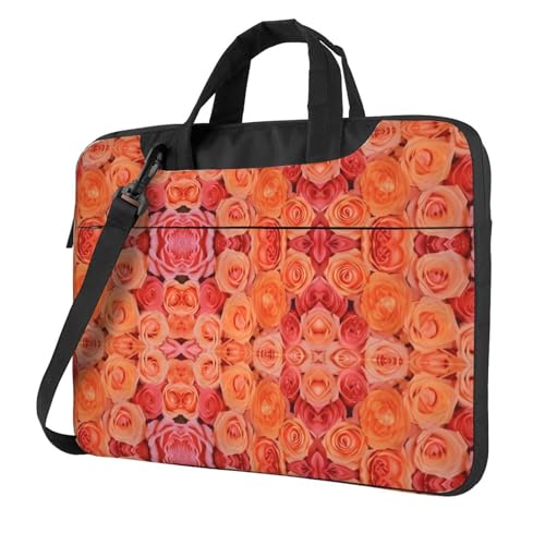 RTCVXZDSA Orange Rose Stilvolle Laptoptasche mit Volldruck-Design – leichte und schützende 600D Oxford Polyester Tasche mit weichem Futter, perfekt für Arbeit, Reisen und Schule, Schwarz , 15.6 inch von RTCVXZDSA