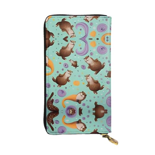 RTCVXZDSA Otters Ledergeldbörse – voll bedrucktes Design, strapazierfähiges Kunstleder, Metall-Reißverschluss, mehrere Kartenfächer und Geldfach, perfekt für elegante Männer oder Frauen, ein von RTCVXZDSA