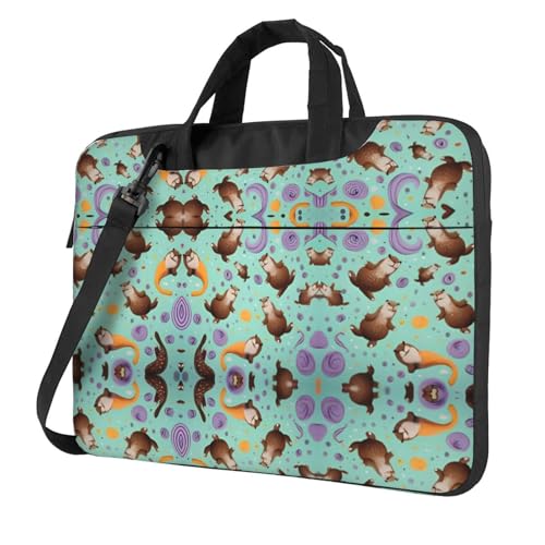 RTCVXZDSA Otters Stilvolle Laptoptasche mit Volldruck-Design, leichte und schützende 600D Oxford Polyester Tasche mit weichem Futter, perfekt für Arbeit, Reisen und Schule, Schwarz , 15.6 inch von RTCVXZDSA