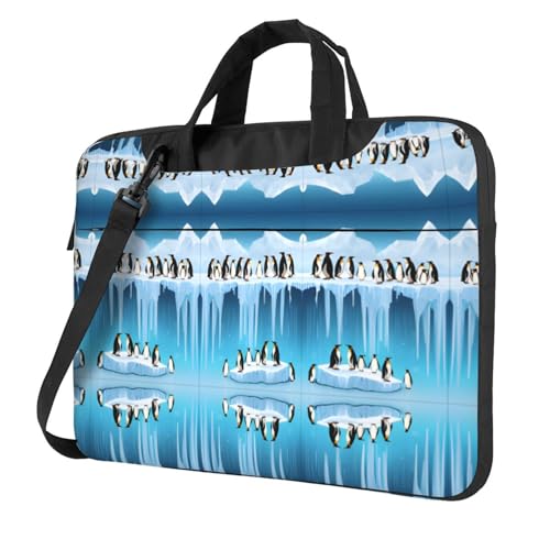 RTCVXZDSA Penguins On The Iceberg bedruckte stilvolle Laptoptasche mit Volldruck-Design – leichte und schützende 600D-Oxford-Polyester-Tasche mit weichem Futter, perfekt für Arbeit, Reisen und Schule von RTCVXZDSA