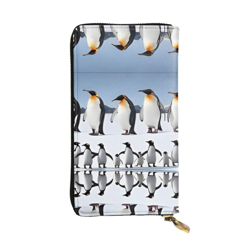 RTCVXZDSA Pinguin-Ledergeldbörse – vollständig bedrucktes Design, strapazierfähiges Kunstleder, Metall-Reißverschluss, mehrere Kartenfächer und Geldfach, perfekt für elegante Männer oder Frauen, ein von RTCVXZDSA