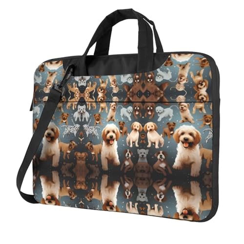 RTCVXZDSA Puppy Doodles Stilvolle Laptoptasche mit Volldruck-Design, leichte und schützende 600D Oxford-Polyester-Tasche mit weichem Futter, perfekt für Arbeit, Reisen und Schule, Schwarz , 13 inch von RTCVXZDSA