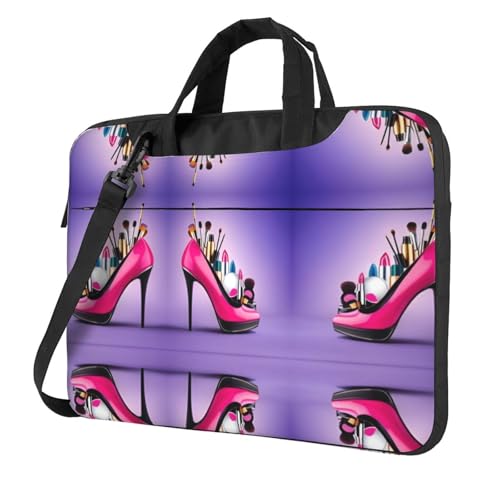 RTCVXZDSA Schuhe und Make-up Stilvolle Laptoptasche mit Volldruck-Design – leichte und schützende 600D Oxford-Polyester-Tasche mit weichem Futter, perfekt für Arbeit, Reisen und Schule, Schwarz , 14 von RTCVXZDSA