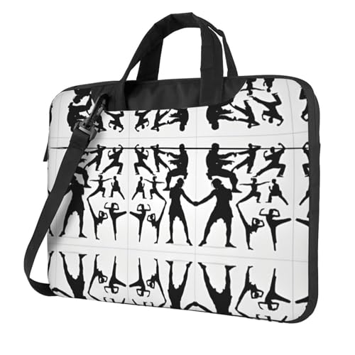 RTCVXZDSA Silhouetten von Martial Stilvolle Laptoptasche mit Volldruck-Design – leichte und schützende 600D Oxford-Polyester-Tasche mit weichem Futter, perfekt für Arbeit, Reisen und Schule, Schwarz von RTCVXZDSA