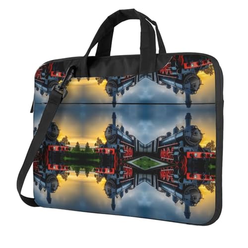 RTCVXZDSA Steam Train Stilvolle Laptoptasche mit Volldruck-Design – leichte und schützende 600D-Oxford-Polyester-Tasche mit weichem Futter, perfekt für Arbeit, Reisen und Schule, Schwarz , 13 inch von RTCVXZDSA