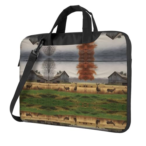RTCVXZDSA Stilvolle Laptop-Tasche mit Hirsch-Design – leichte und schützende 600D Oxford-Polyester-Tasche mit weichem Futter, perfekt für Arbeit, Reisen und Schule, Schwarz , 14 inch von RTCVXZDSA