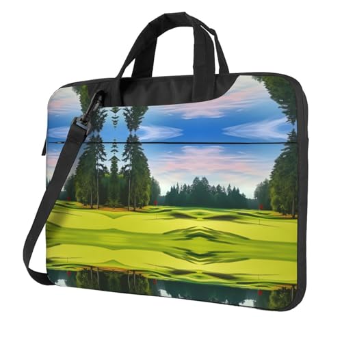 RTCVXZDSA Stilvolle Laptoptasche für Golfplatz, Rasen, mit Volldruck-Design, leichte und schützende 600D-Oxford-Polyester-Tasche mit weichem Futter, perfekt für Arbeit, Reisen und Schule, Schwarz von RTCVXZDSA