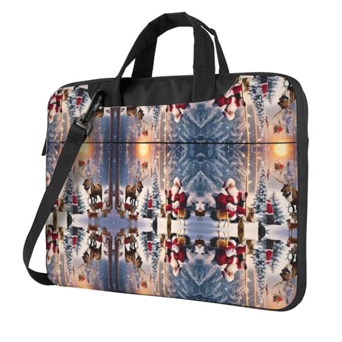 RTCVXZDSA Stilvolle Laptoptasche mit Aufdruck "Santa And His Partner", leichte und schützende 600D Oxford-Polyester-Tasche mit weichem Futter, perfekt für Arbeit, Reisen und Schule, Schwarz , 14 inch von RTCVXZDSA