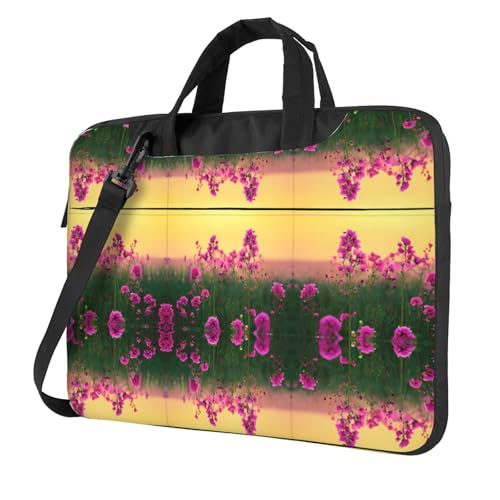 RTCVXZDSA Stilvolle Laptoptasche mit Blumen-Design – leichte und schützende 600D Oxford-Polyester-Tasche mit weichem Futter, perfekt für Arbeit, Reisen und Schule, Schwarz , 15.6 inch von RTCVXZDSA