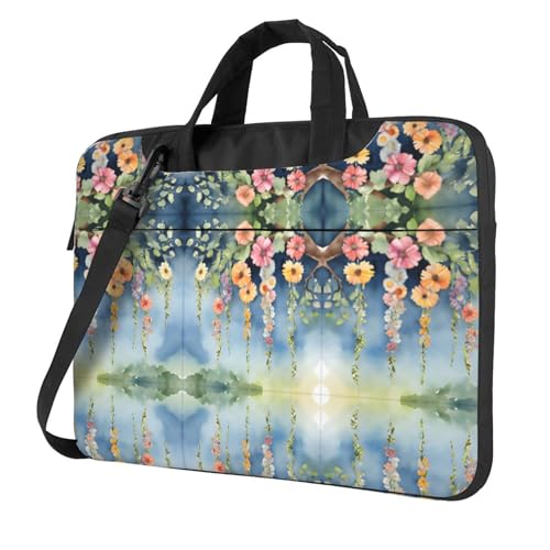 RTCVXZDSA Stilvolle Laptoptasche mit Blumenmotiv und Efeublütenbaum, mit Volldruck-Design, leichte und schützende 600D-Oxford-Polyester-Tasche mit weichem Futter, perfekt für Arbeit, Reisen und Schule von RTCVXZDSA