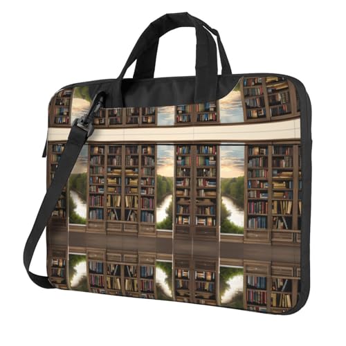RTCVXZDSA Stilvolle Laptoptasche mit Bücherregal-Bücherdruck, mit Volldruck-Design, leichte und schützende 600D-Oxford-Polyester-Tasche mit weichem Futter, perfekt für Arbeit, Reisen und Schule von RTCVXZDSA