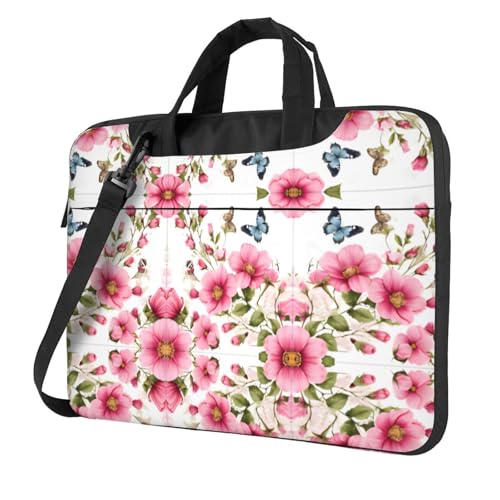 RTCVXZDSA Stilvolle Laptoptasche mit Garten mit Vögeln und Blumen, mit Volldruck-Design, leichte und schützende 600D-Oxford-Polyester-Tasche mit weichem Futter, perfekt für Arbeit, Reisen und Schule von RTCVXZDSA