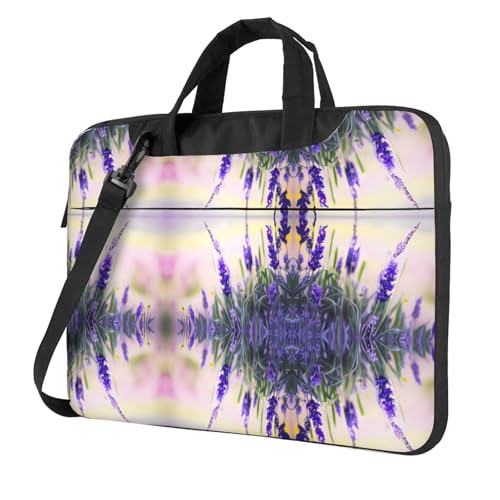 RTCVXZDSA Stilvolle Laptoptasche mit Lavendelblüten-Design – leichte und schützende 600D-Oxford-Polyester-Tasche mit weichem Futter, perfekt für Arbeit, Reisen und Schule, Schwarz , 14 inch von RTCVXZDSA