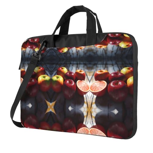RTCVXZDSA Stilvolle Laptoptasche mit Obstmuster und Volldruck-Design, leichte und schützende 600D-Oxford-Polyester-Tasche mit weichem Futter, perfekt für Arbeit, Reisen und Schule, Schwarz , 13 inch von RTCVXZDSA