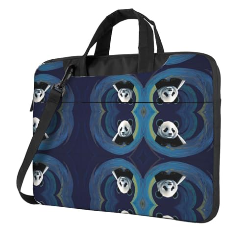 RTCVXZDSA Stilvolle Laptoptasche mit Panda-Druck, vollflächiges Design, leichte und schützende 600D-Oxford-Polyester-Tasche mit weichem Futter, perfekt für Arbeit, Reisen und Schule, Schwarz , 13 inch von RTCVXZDSA
