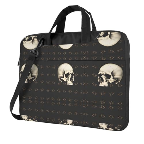 RTCVXZDSA Stilvolle Laptoptasche mit Totenkopf-Design – leichte und schützende 600D-Oxford-Polyester-Tasche mit weichem Futter, perfekt für Arbeit, Reisen und Schule, Schwarz , 14 inch von RTCVXZDSA