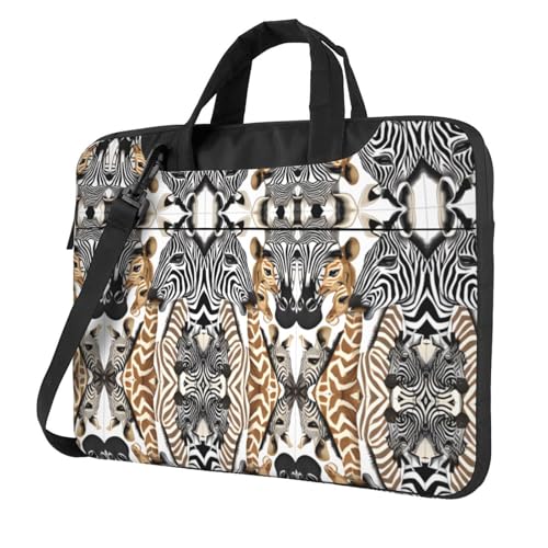 RTCVXZDSA Stilvolle Laptoptasche mit Zebra- und Giraffen-Motiv – leichte und schützende 600D-Oxford-Polyester-Tasche mit weichem Futter, perfekt für Arbeit, Reisen und Schule, Schwarz , 15.6 inch von RTCVXZDSA