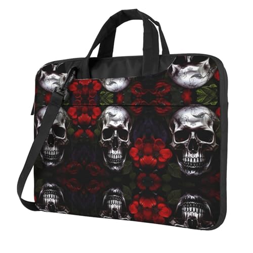 RTCVXZDSA Stylische Laptoptasche mit Halloween-Totenkopf-Design, leichte und schützende 600D-Oxford-Polyester-Tasche mit weichem Futter, perfekt für Arbeit, Reisen und Schule, Schwarz , 15.6 inch von RTCVXZDSA
