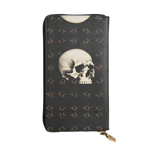 RTCVXZDSA Totenkopf-Geldbörse aus Leder – vollständig bedrucktes Design, strapazierfähiges Kunstleder, Metall-Reißverschluss, mehrere Kartenfächer und Geldfach, perfekt für elegante Männer oder Frauen von RTCVXZDSA