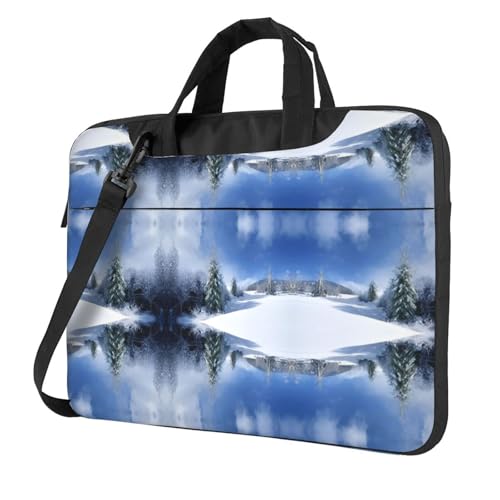 RTCVXZDSA Winterlandschaft Stilvolle Laptoptasche mit Volldruck-Design – leichte und schützende 600D Oxford Polyester Tasche mit weichem Futter, perfekt für Arbeit, Reisen und Schule, Schwarz , 13 von RTCVXZDSA